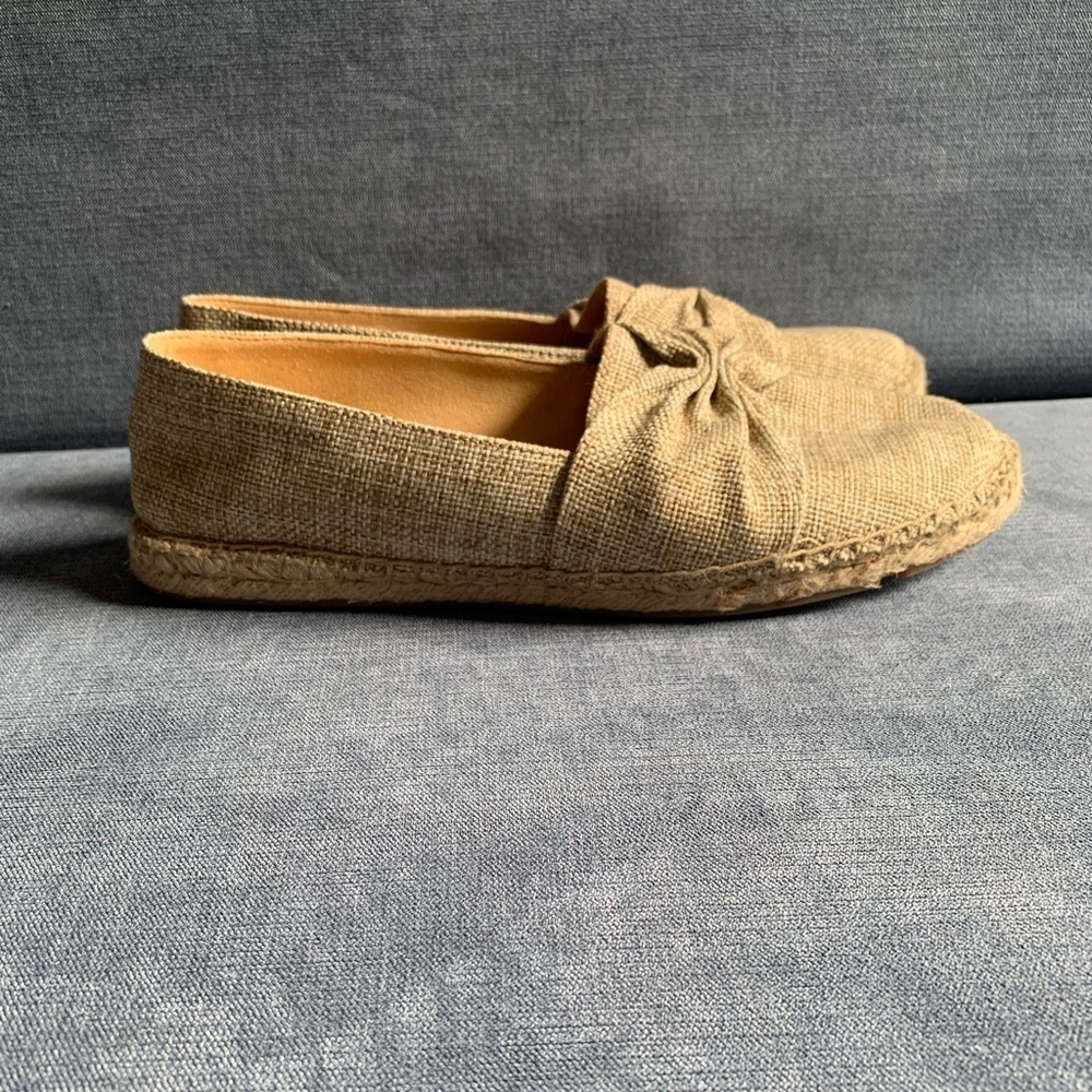 Talbots Womens Izzy Cinched Bow Tan Linen Espadrille Slip On Dressy Flats 8
